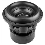 Audiopipe 12 in subwoofer with side view of black cone and mounting basket
