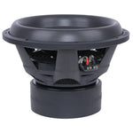 15-inch competition subwoofer, rear view with cooling fins and wiring terminals