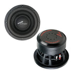 Audiopipe subwoofer pair showing front cone and rear dust cap with red markings