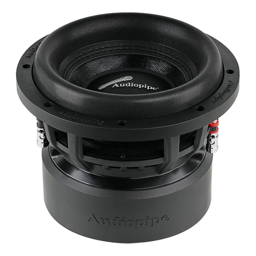 Audiopipe car subwoofer basket and black cone, top view