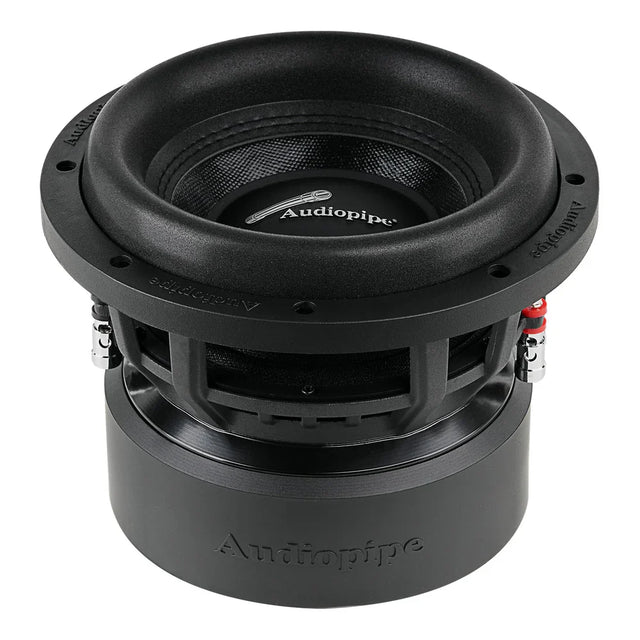 Audiopipe car subwoofer basket and black cone, top view