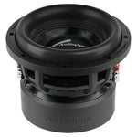 Audiopipe 8-inch car subwoofer from side view with black mounting frame