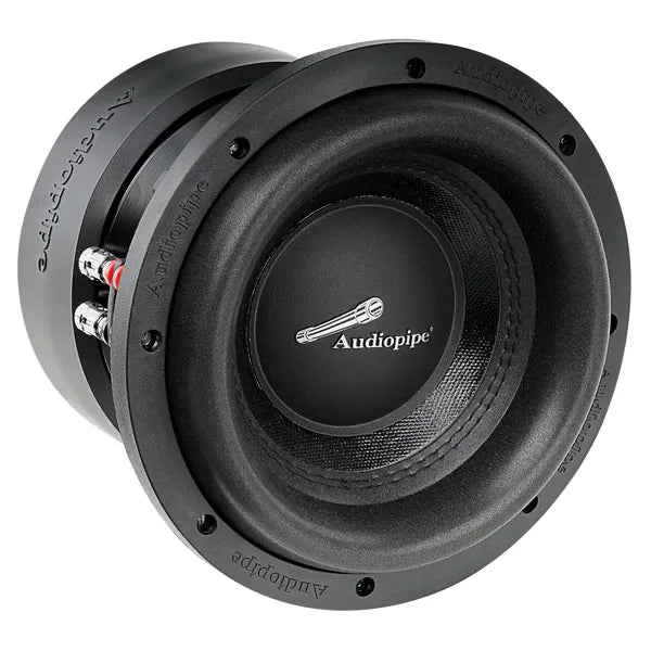 Audiopipe 8-inch car subwoofer with black cone and dust cap
