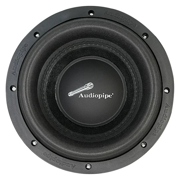 Audiopipe 8-inch subwoofer driver, black cone with Audiopipe logo