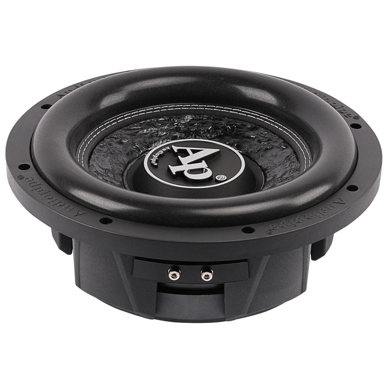 Black shallow-mount subwoofer driver with Audiopipe logo on front cone