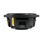 Black shallow-mount subwoofer from rear view with exposed speaker terminals
