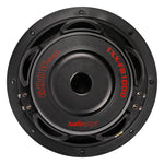 Black subwoofer face with red Audiopipe markings and vented plastic basket