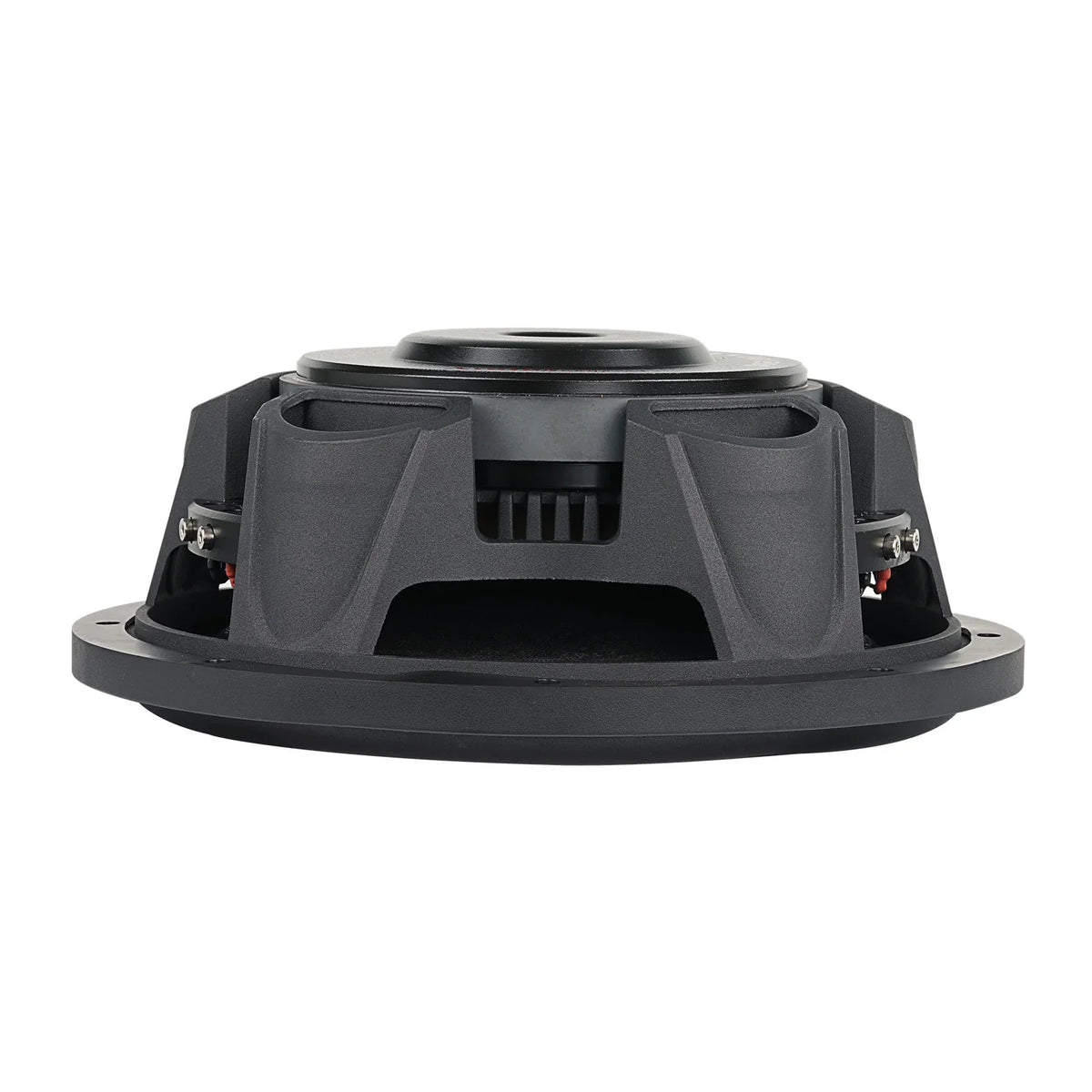 Car subwoofer top view with black housing and cone surround detail