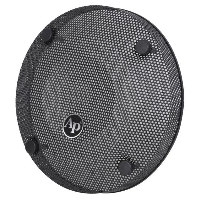 Round black 10-inch subwoofer mesh grill, Ap badge centered, four mounting tabs