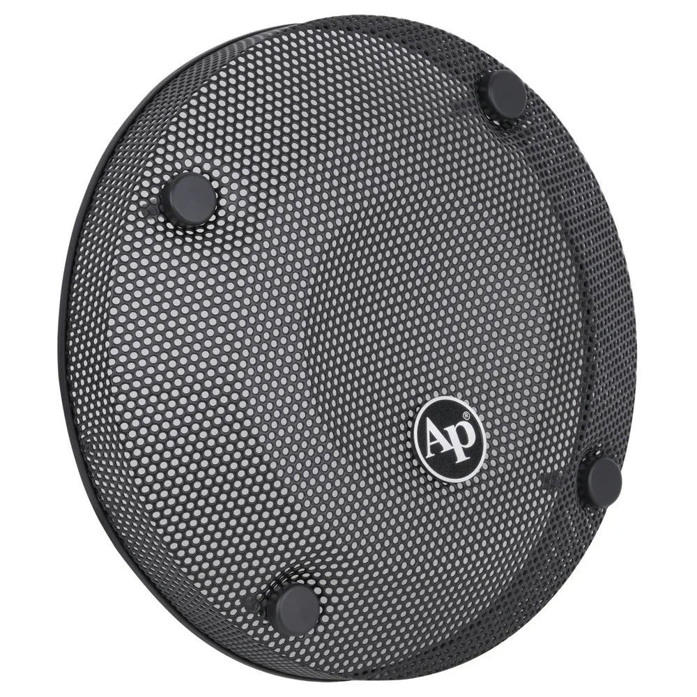 10-inch subwoofer mesh grill with Ap logo and four mounting tabs, dark black