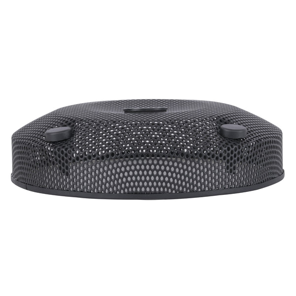 Audiopipe 8-inch subwoofer mesh grill top view, black perforated cover with four posts