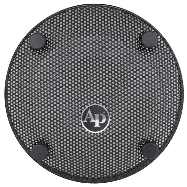 Audiopipe 8-inch subwoofer mesh grill, black perforated screen with AP badge and screw caps