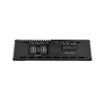 2-channel car amplifier rear ports with speaker outputs and power input terminals