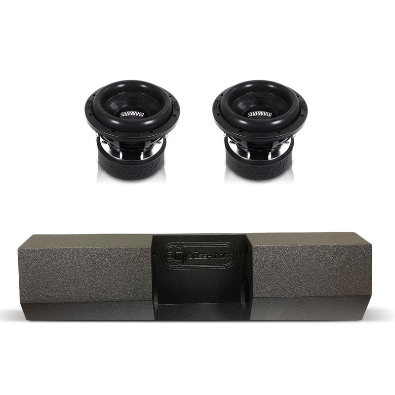 Dual 8-inch subwoofer box combo with two black drivers in a single enclosure