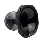 Black plastic horn compression driver speaker with ORION logo, front view