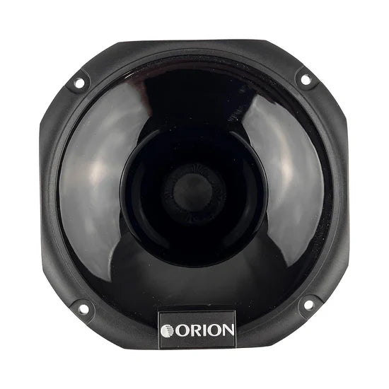 Black compression driver speaker grille, ORION label on front