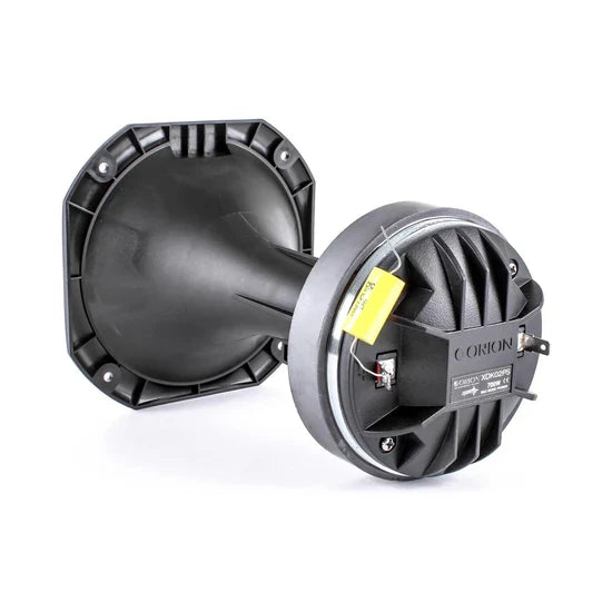 Speaker compression driver with black housing, grille, and wiring terminals