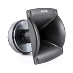 Plastic horn compression driver with ORION logo, black housing and round mounting flange