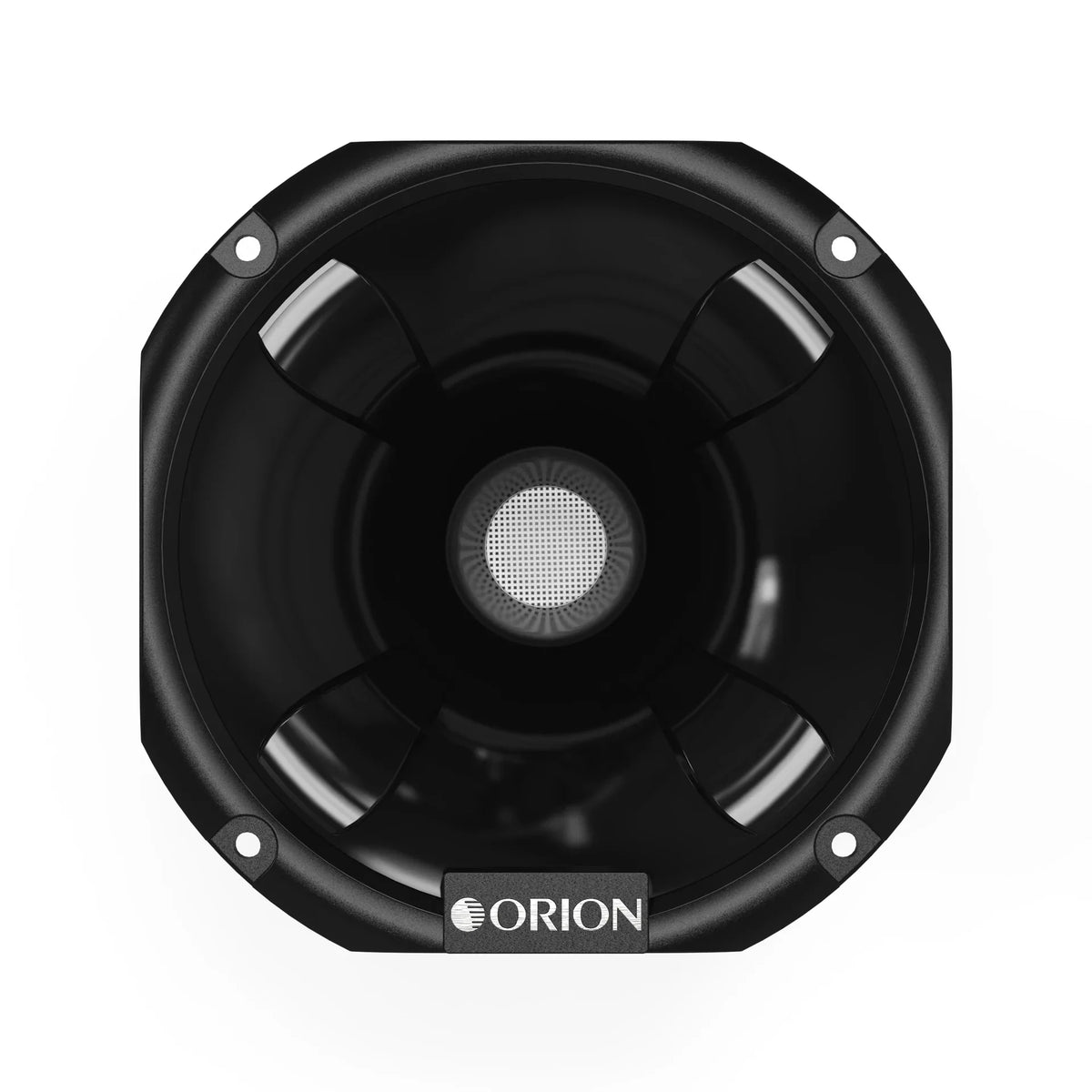 Black speaker compression driver with center mesh and ORION nameplate