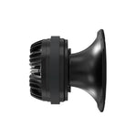 Black 2-inch compression driver horn speaker, side profile with flared mouth