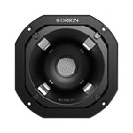 Black compression driver front with metal surround and mesh center