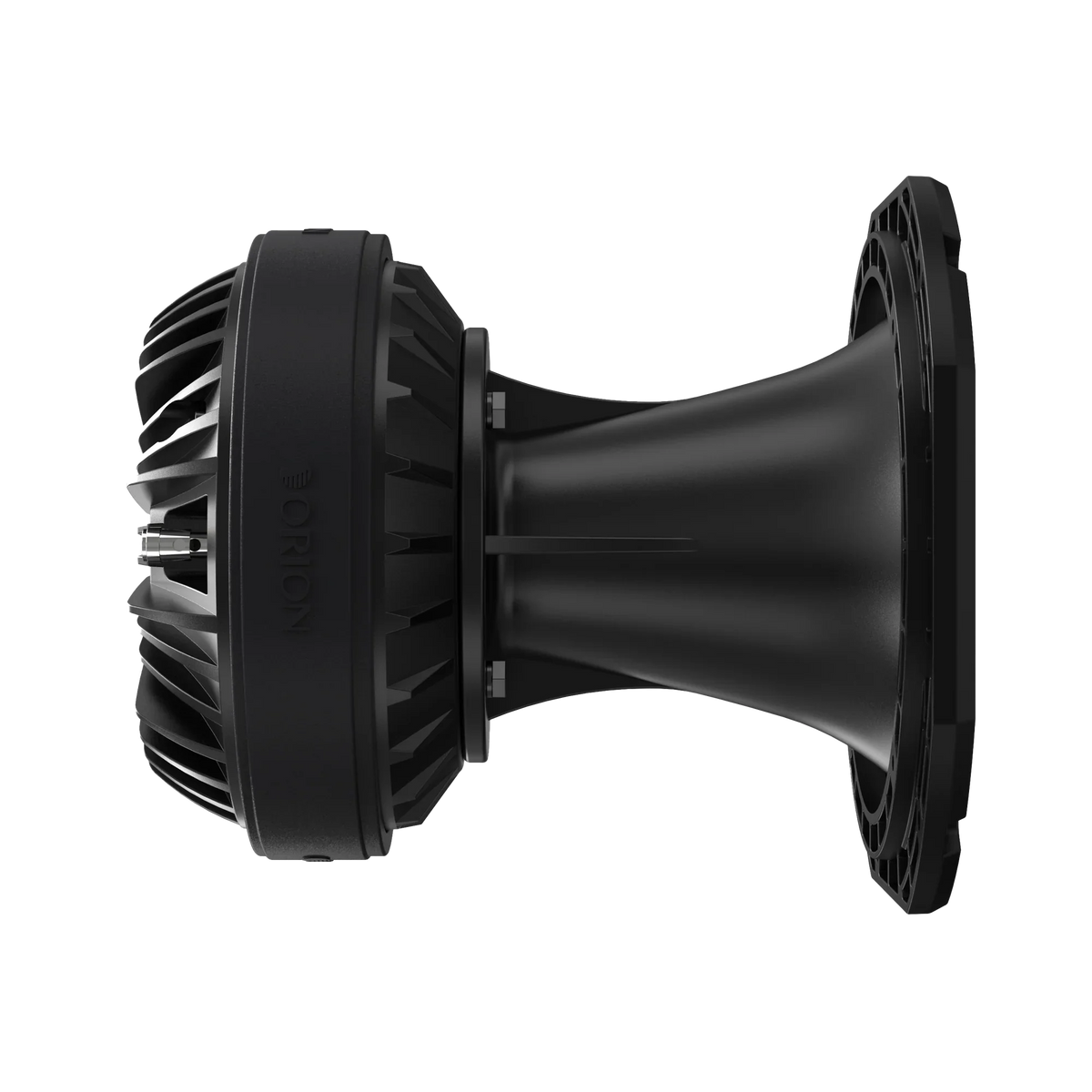 Black compression driver horn with flared waveguide profile