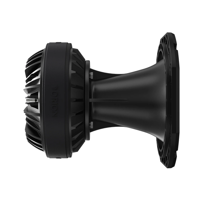 Black compression driver horn with flared waveguide profile