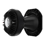 Black compression driver rear with vented heatsink and terminal plate