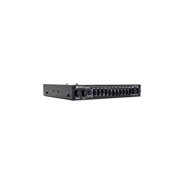 ORION 11-band parametric equalizer side view with control face and rackmount edges