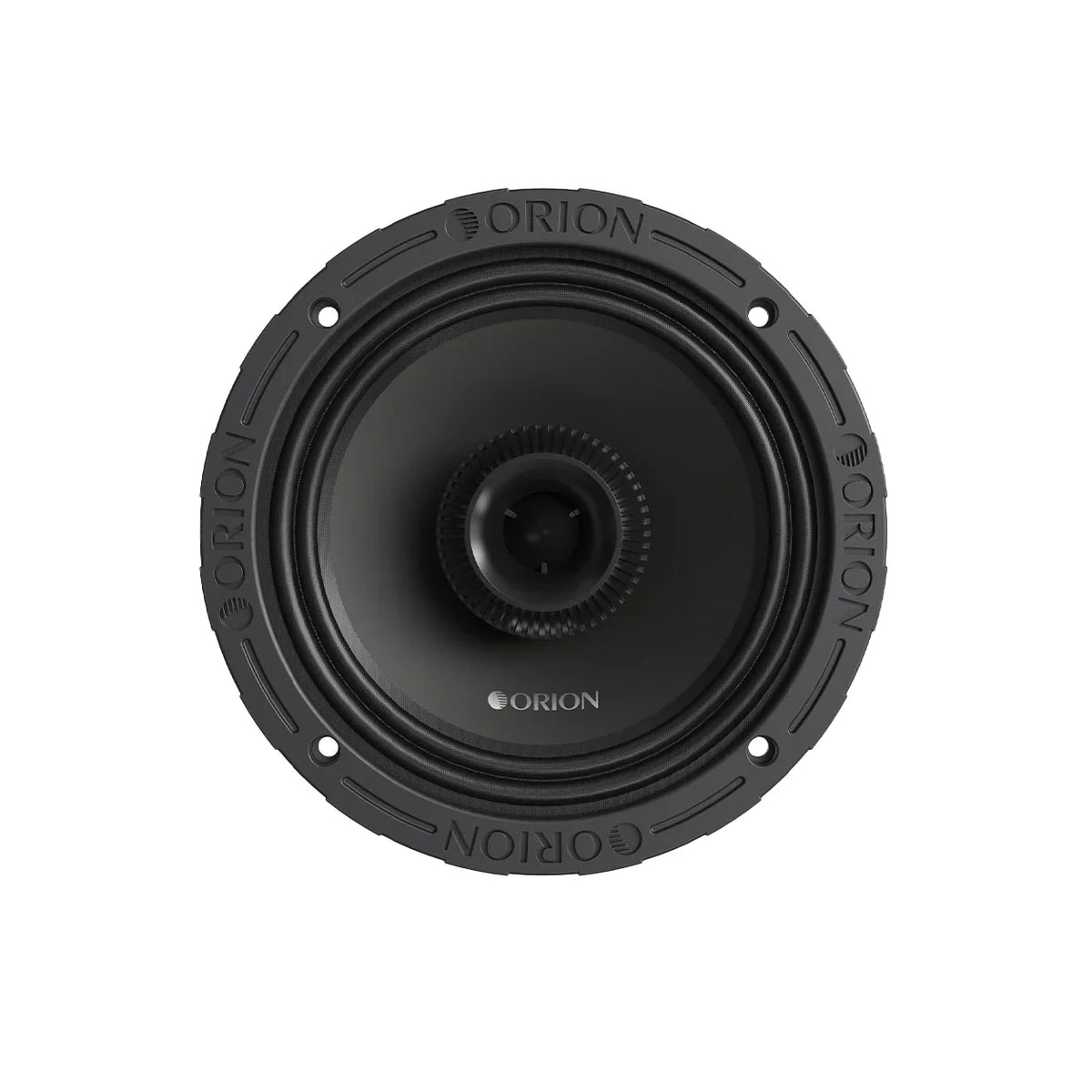 Black 8-inch coaxial midrange speaker with centered cone and mounting holes