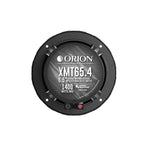 Black speaker back plate with model label, water-resistant and max power rating