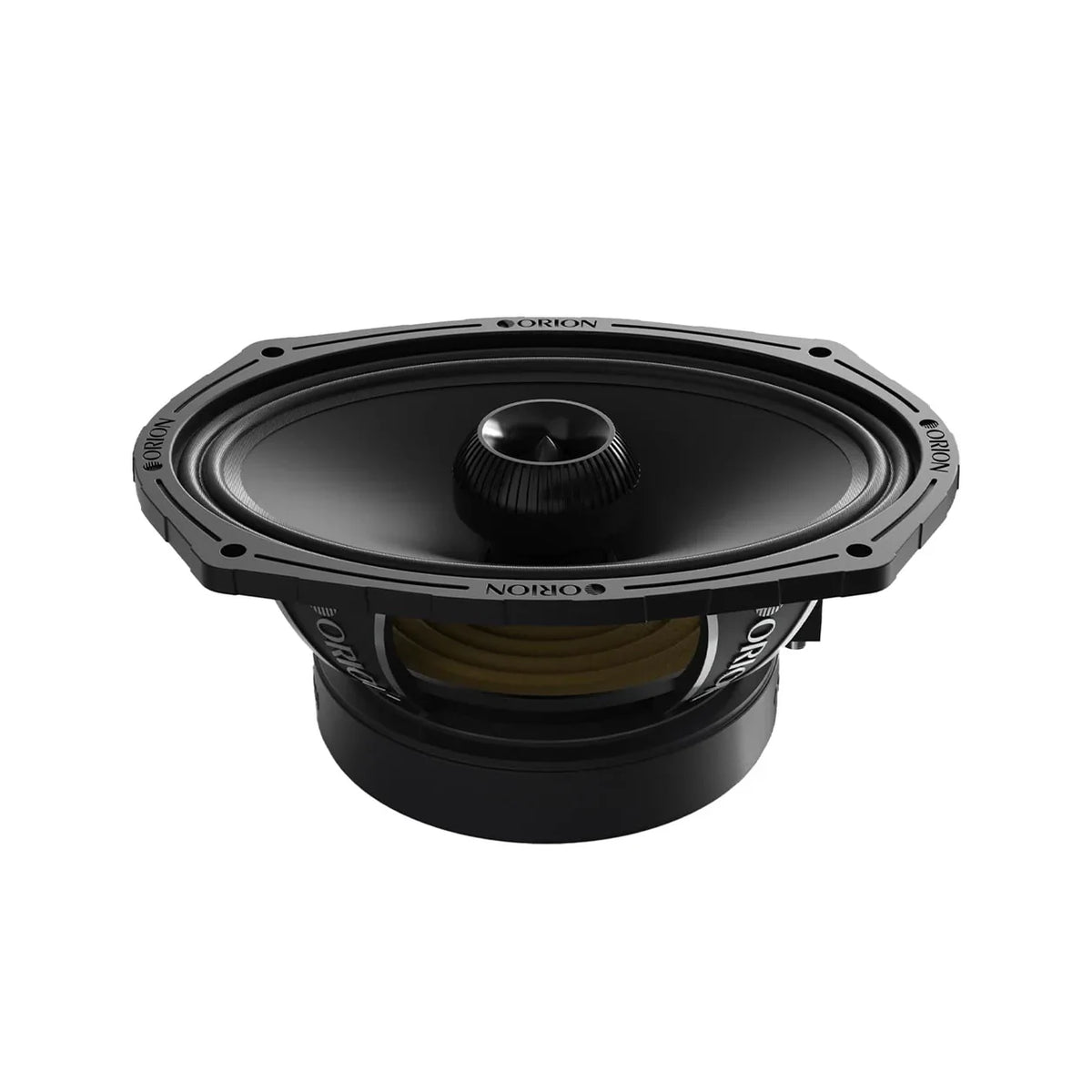 Black 6x9-inch coaxial speaker showing tweeter dome and woofer surround