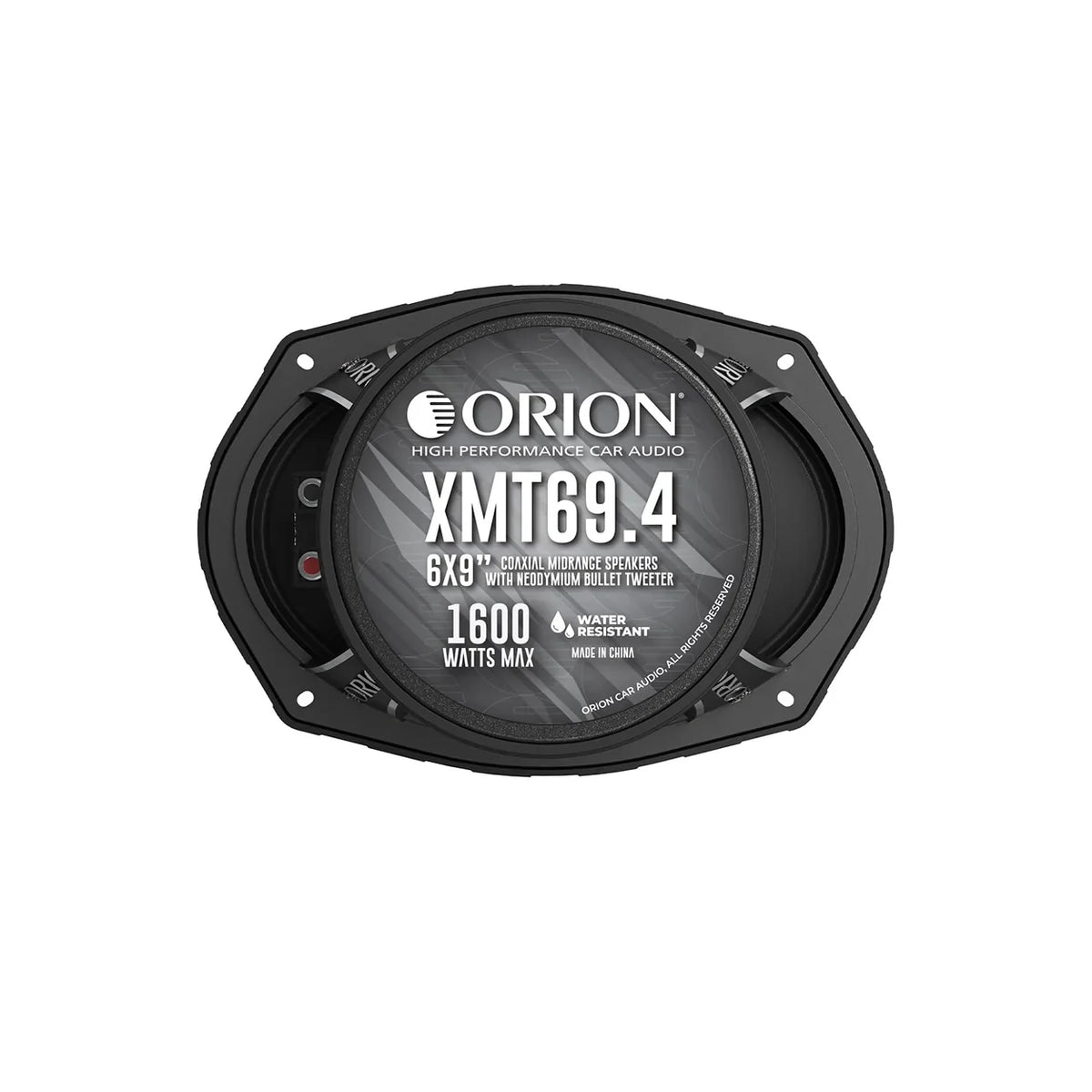 Black ORION coaxial speaker with XMT69.4 label, 6x9 size marking