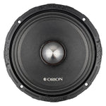 10-inch midbass speaker with black cone and silver dust cap, front view.