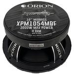 Orion XTRPRO 10" midbass speaker top cover with XPM1054MBF and 4 ohm text.