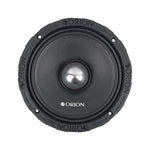 Black 8-inch Orion midbass speaker with center metal dome and rubber surround