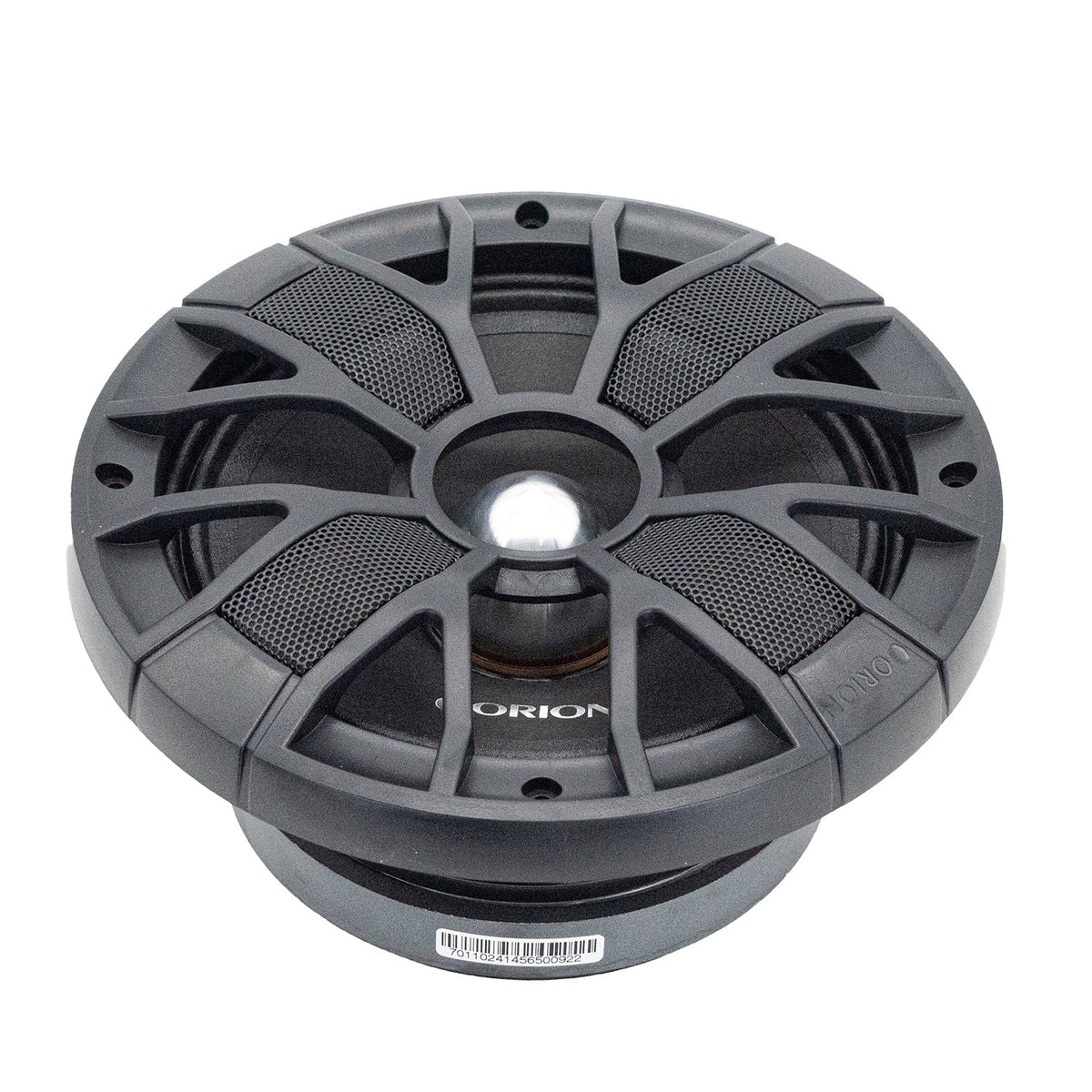 Black 6.5-inch speaker grille face with multiple openings and central mounting screw