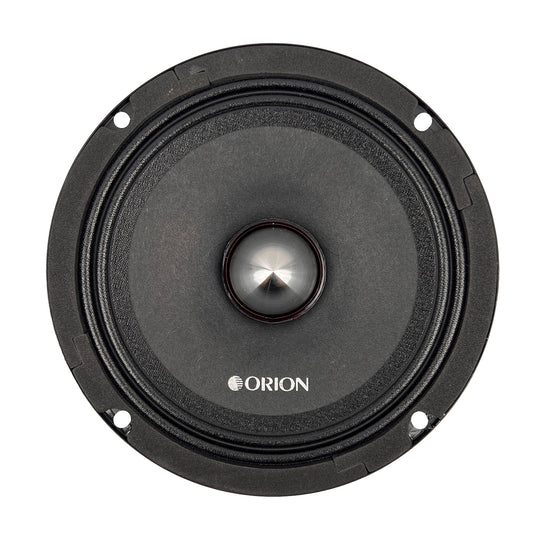Orion 6.5-inch midrange speaker driver front, dark cone with silver center cap
