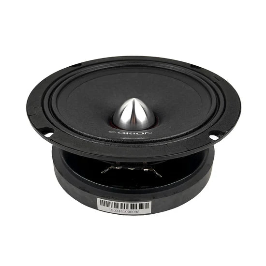 Orion 6.5-inch midrange speaker driver, back view with silver center dome