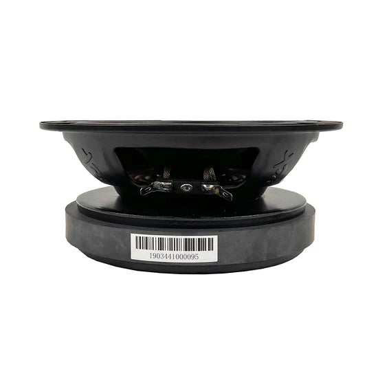 Orion 6.5-inch midrange speaker back view, black frame with connection terminals