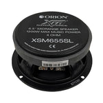 Orion 6.5-inch midrange speaker, XSM655SL label on rear with 4 ohm markings