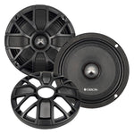 Black 8-inch car midrange speaker driver with textured grille and silver center cap