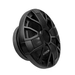 Black 8-inch midrange speaker driver side view with cone and mounting frame