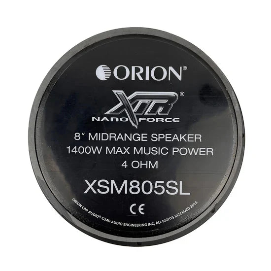 Black Orion XSM805SL 8-inch midrange speaker dust cap with TR NanoForce logo