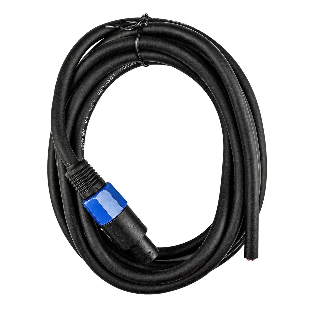 Black 4-wire speaker cable loop with blue connector and cable tie