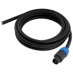 Black 8-wire speaker cable with blue end connectors, coiled on loop