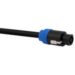 Black speaker cable with blue strain relief and 3-pin plug connector