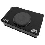 Black car subwoofer enclosure with round woofer, XTP8 label, and 1200 watts