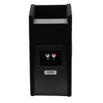 Black subwoofer enclosure rear panel with speaker terminals and cable input