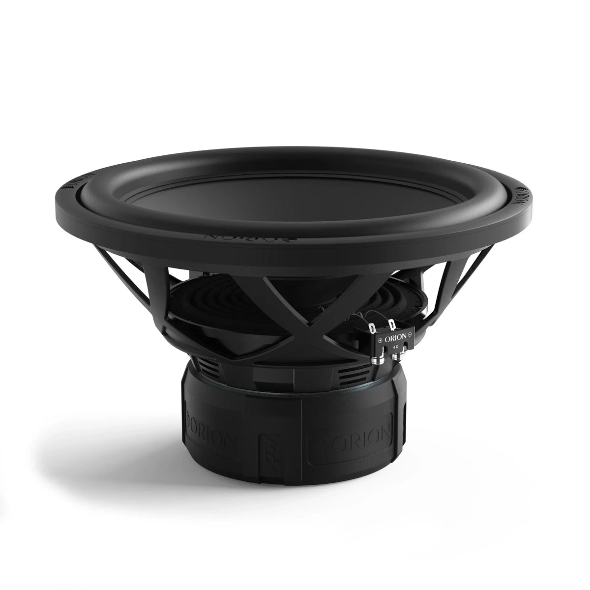 Black 15-inch subwoofer showing rear basket and XTR logo on cone